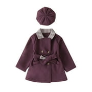 LMTODLFG Baby Boy Clothes Toddler Child Kids Baby Girls Solid Plaid Patchwork Jacket Winter Coats Outer with Hat 2PCS Set Outfits Clothes Y2K Clothes Purple 3-4 Years